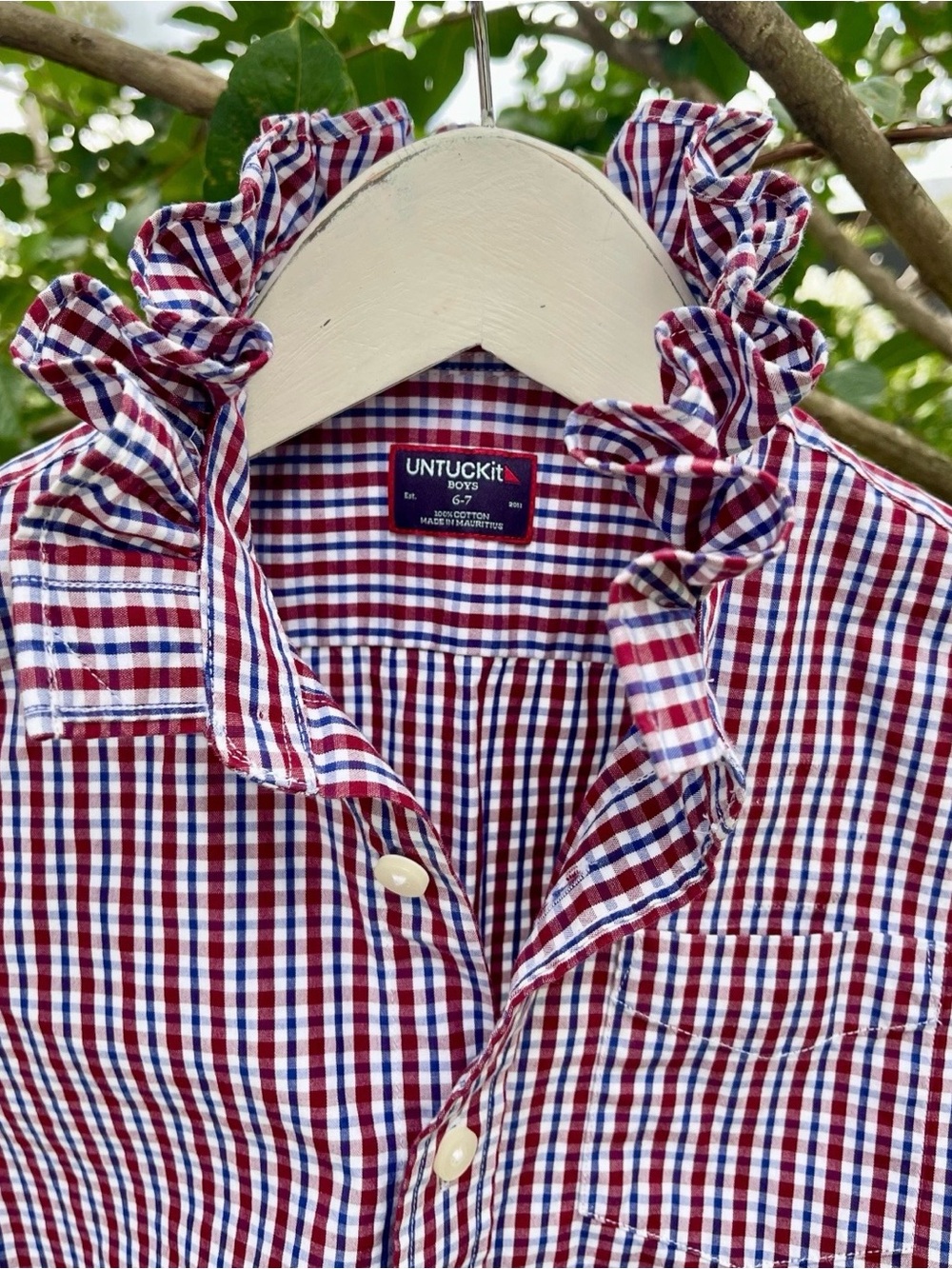 UNTUCKit Child’s SIZE 6/7 Reworked Upcycled Shirt Ruffle Collar